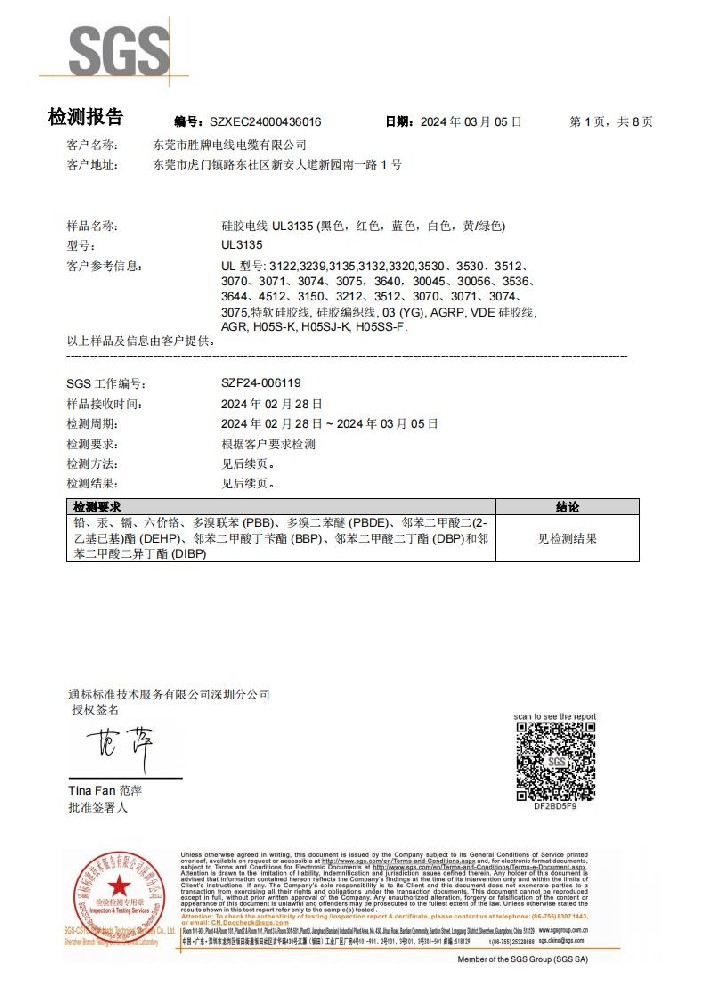 硅膠電線ROHS2.0 環(huán)保報告